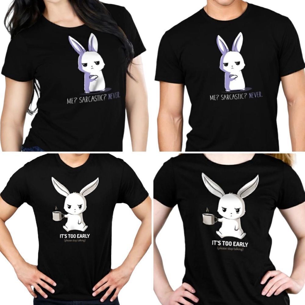 Tee Turtle ~ Set of 2 ~ Black Tshirt w/ Bunny ~ size XL ~ lightweight